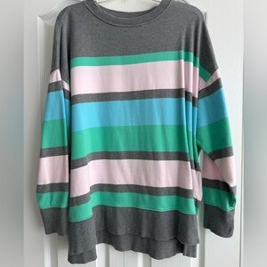 crown & ivy Cabana Green Pink Blue Gray Pullover Sweatshirt Oversized Medium